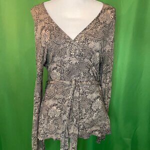 Ann Taylor Neutral Floral Wrap Blouse